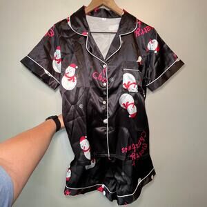 Women's Merry Christmas Snowman Silky Short Two Piece Pajamas Size Small